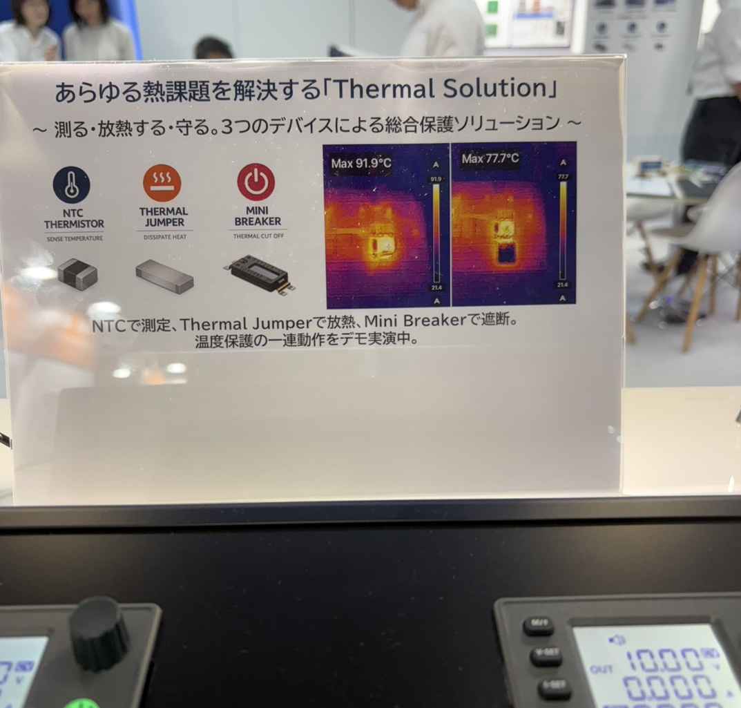 NTCサーミスタ・サーマルジャンパー・ミニブレーカーの3つの役割を示すThermal Solutionの説明パネル