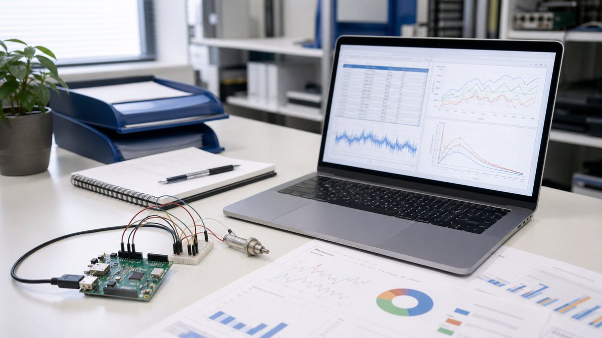 Arduinoで取得した計測データをCSVやグラフとして報告書に活用するイメージ